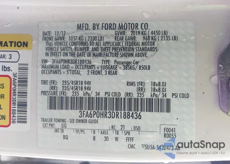 2013 Ford Fusion Se из США, поврежденный, VIN 3FA6P0HR3DR188436